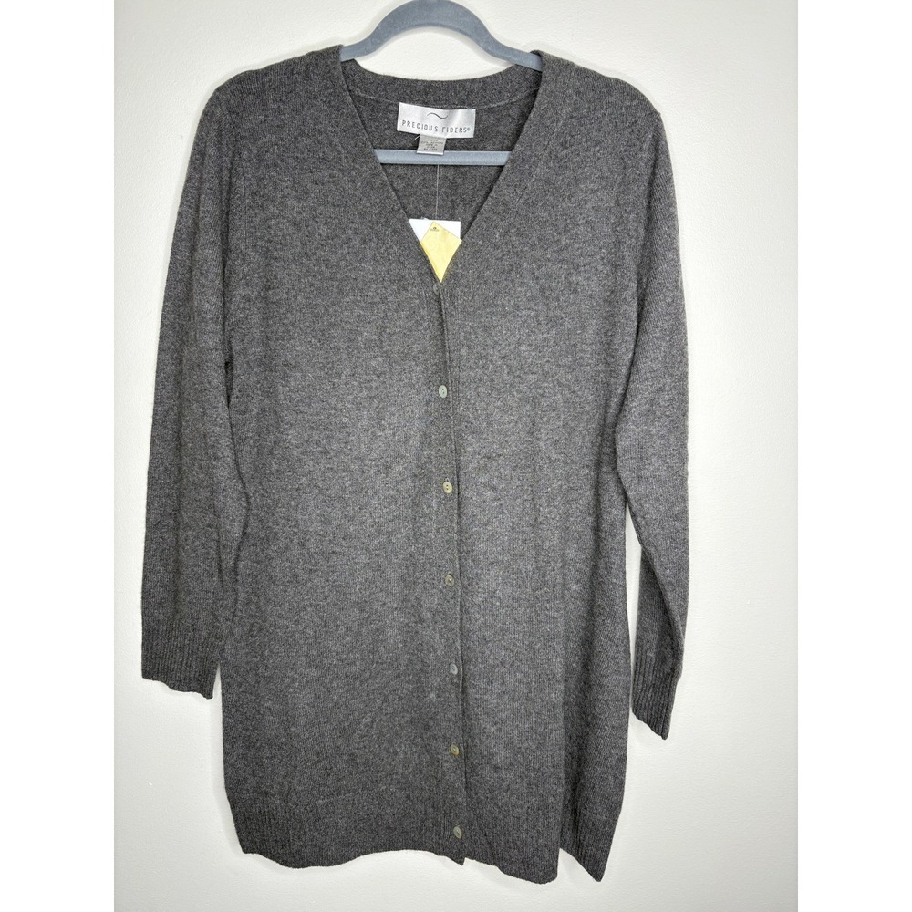 Precious Fibers 100% Cashmere ‎ Long Cardigan Charcoal Gray Medium NWT